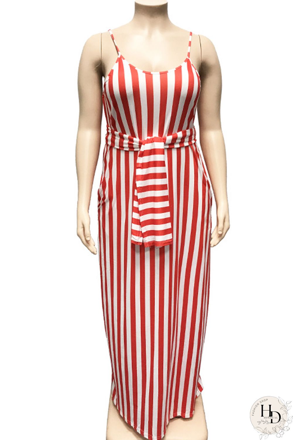 rose red Polyester Sexy O Neck Bandage Striped Print