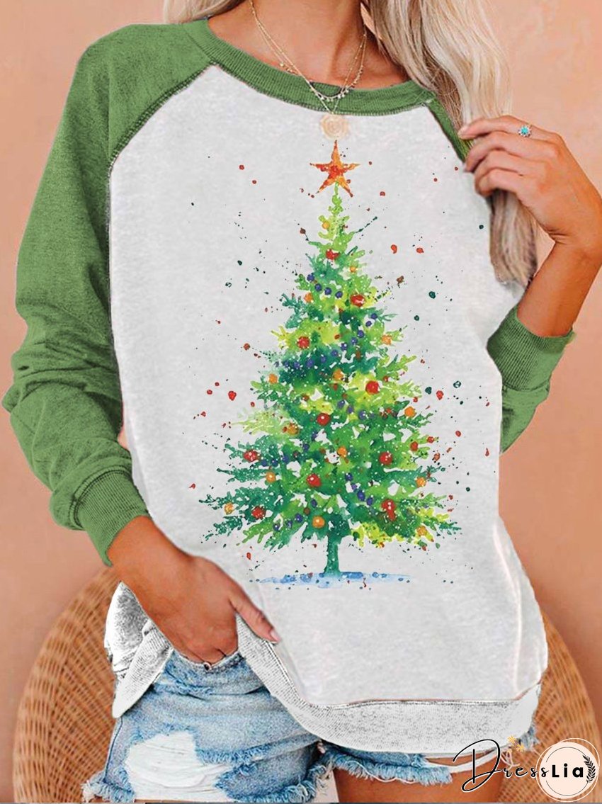 Ladies Christmas Tree Print Sweatshirt
