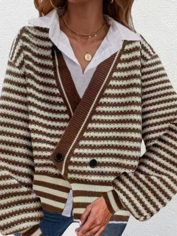 Women Long Sleeve V-neck Striped Women Knit Seawter Tops