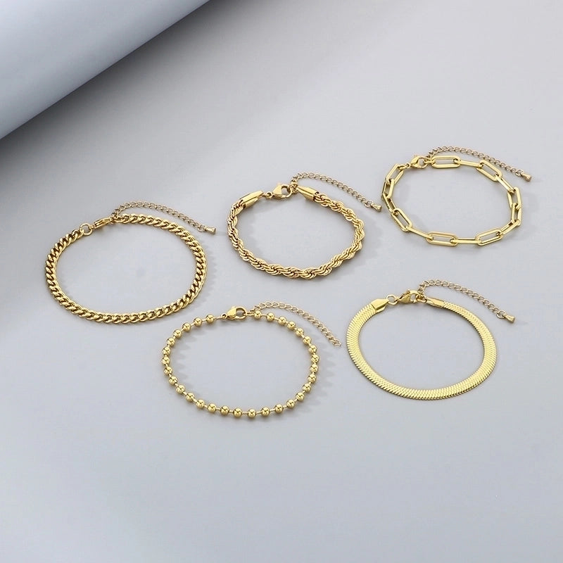Minimalist Geometric 304 Stainless Steel 18K Gold Plated Paperclip Chain Snake Chain Bracelets In Bulk
