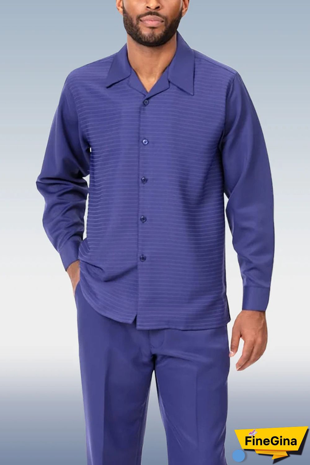 Blue Men's Fashion Casual Long Sleeve Walking Suit 018