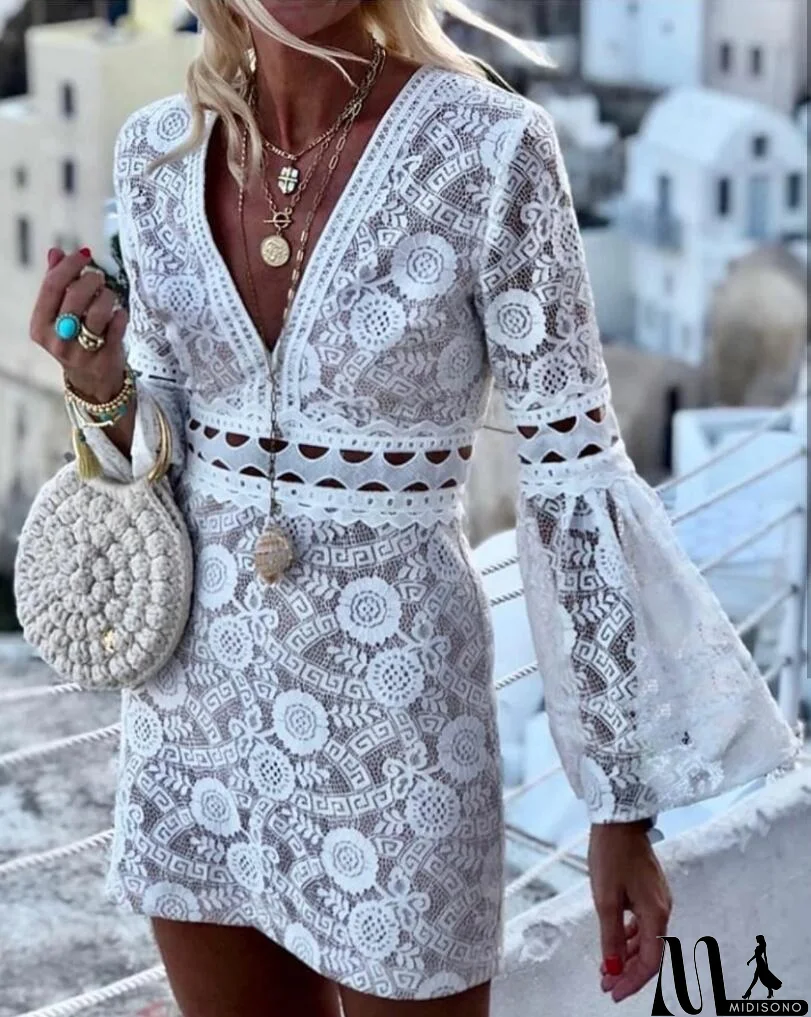 MidiSono - Fashion Womens V-Neck Lace Dress