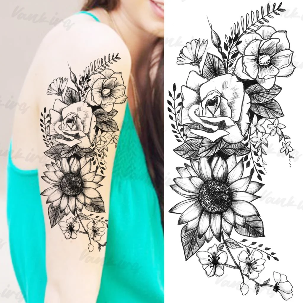 Sdrawing Peony Temporary Tattoos For Women Girls Realistic Anchor Butterfly Flower Fake Tattoo Sticker Sexy Body Arm Tatoos DIY