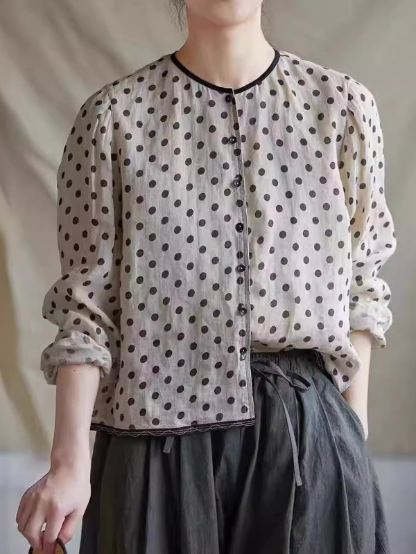 Polka Dot Literary Vintage Casual Lazy Long Sleeve Shirt