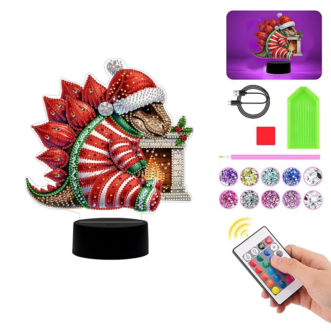 Acrylic Double Sided Butterfly Xmas Dinosaur Diamond Painting LED Night Light