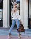 Discovering The World Sherpa Pocketed Half Zip Pullover Sweater - Ivory