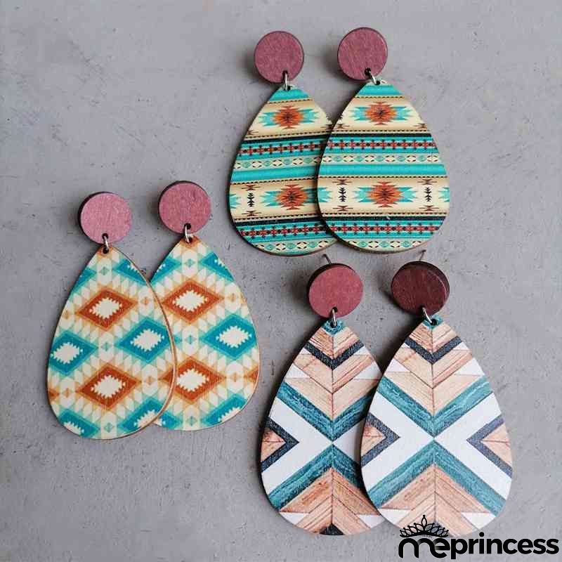 Geometric Wood Teardrop Earrings