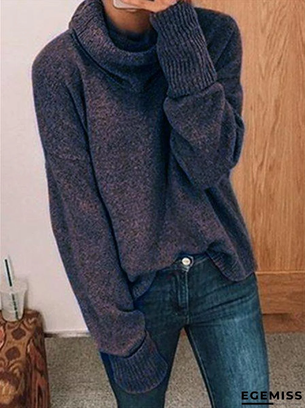 Autumn Casual Daily Basic Turtleneck Long Sleeve Knitted Sweater Top | EGEMISS