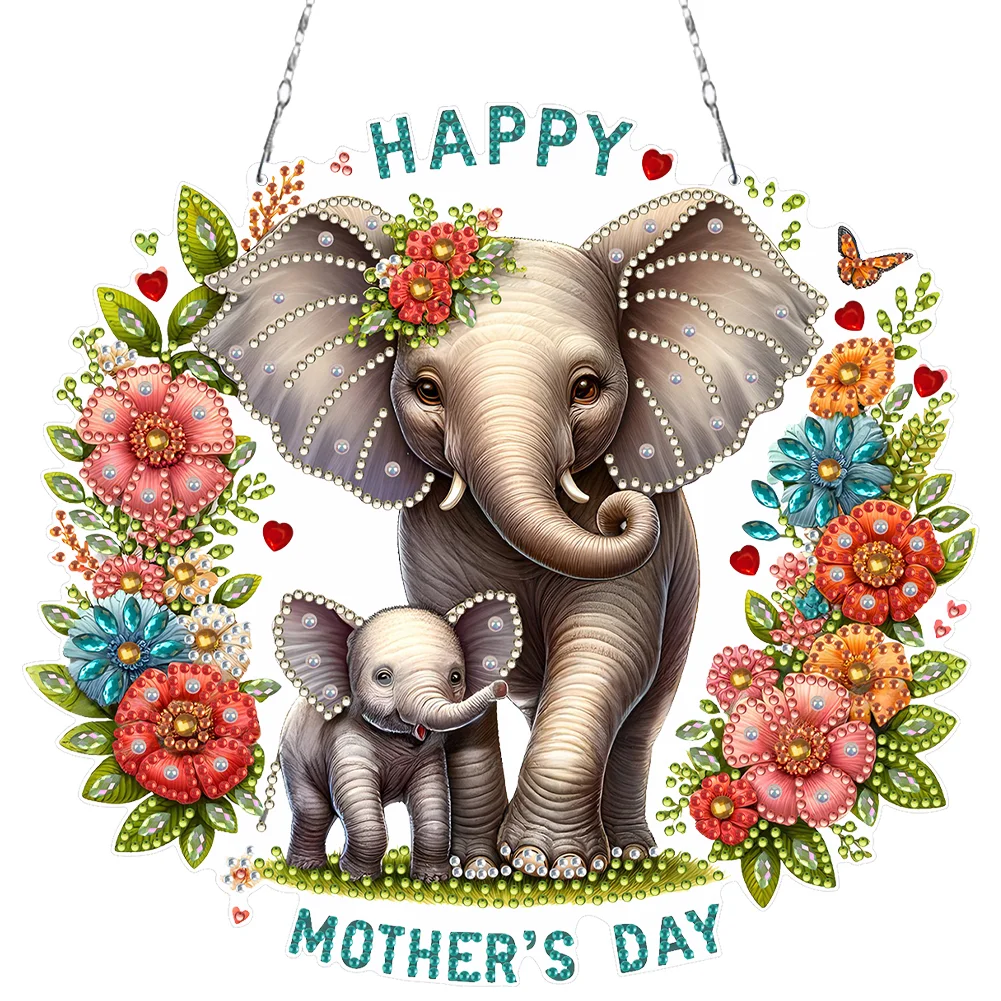 DIY Mother's Day Elephant 5D Diamond Painting Dots Pendant for Window Wall