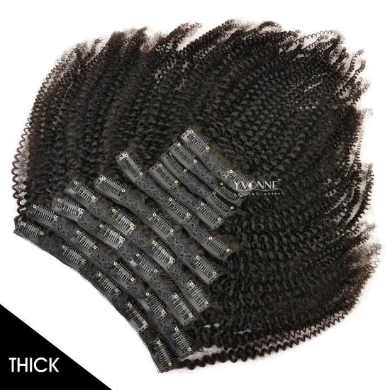 YVONNE Thick 32Clips 10PCS/Set 4B 4C Kinky Coily Clip In Hair Extensions Natural Human Hair Natural Color
