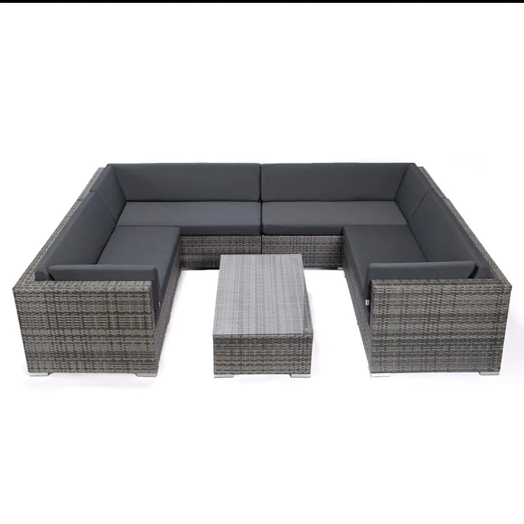🔥kukelife🔥Docenin™9 Seat U Shape Grey Rattan Patio Lounge Set Sofa Set KAIRO