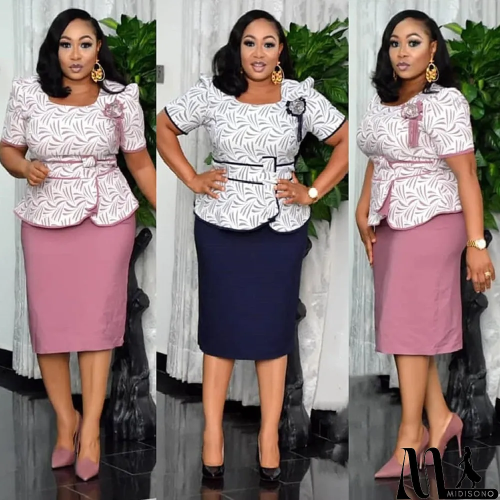 MidiSono - Summer Mother of Bride Print Upper Peplum Midi Dress