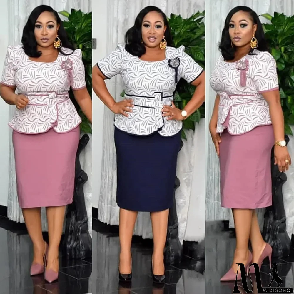 MidiSono - Summer Mother of Bride Print Upper Peplum Midi Dress