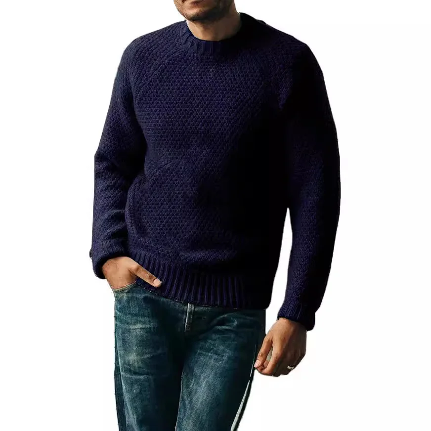 Wongn Wongn And Winter New Fashion Retro Men's Solid Color Casual Round Collar Jumper Sweater Men's Sweater