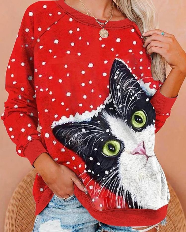 Christmas Cat Women Sweatshirt-luchamp:luchamp