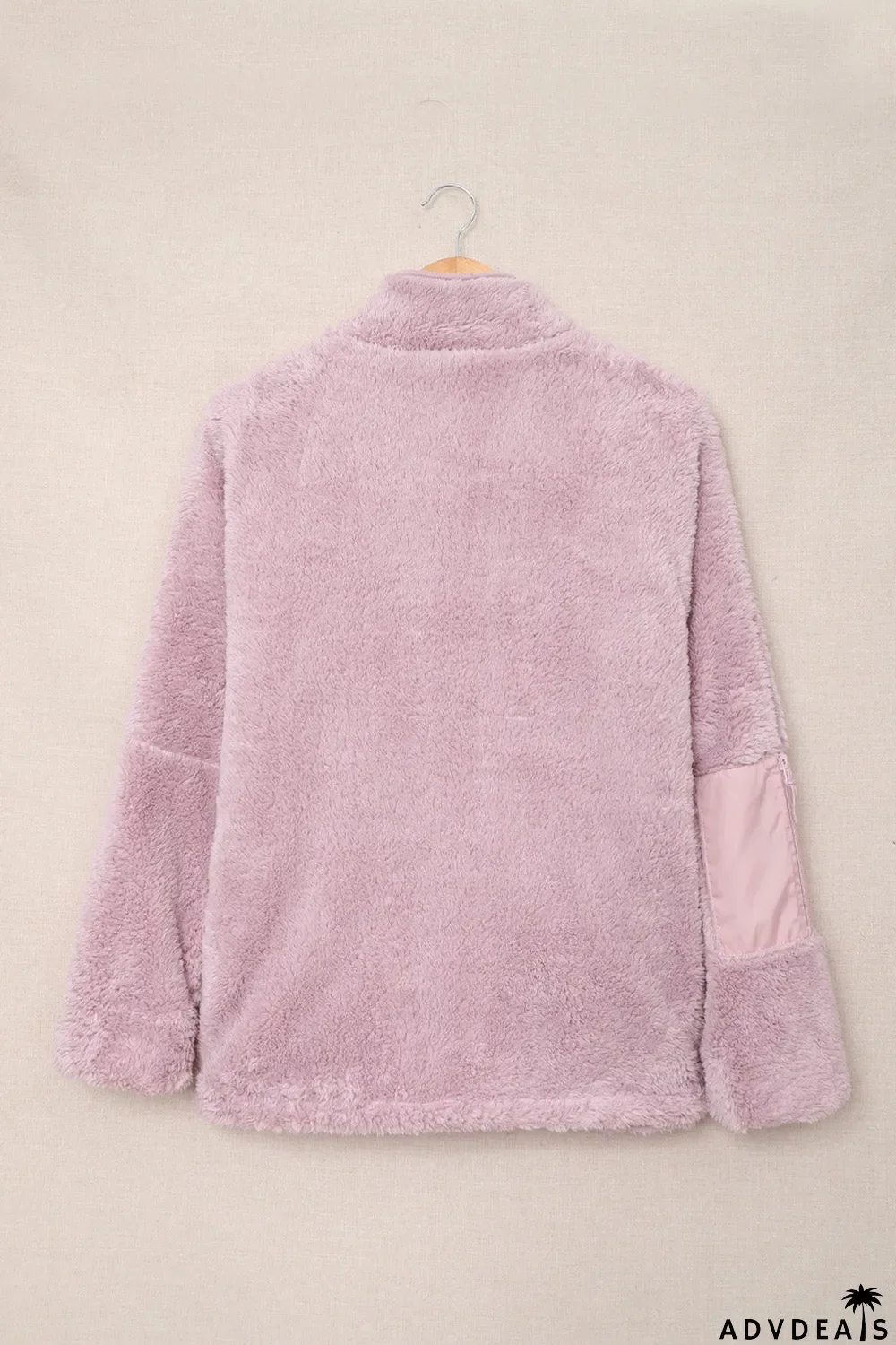 Zip Up Sherpa Coat With Pocket