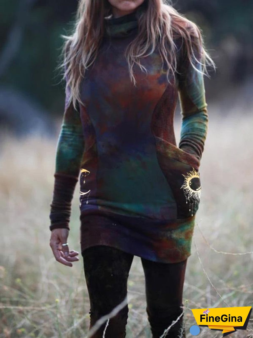 High Neck Gradient Printed Pockets Top