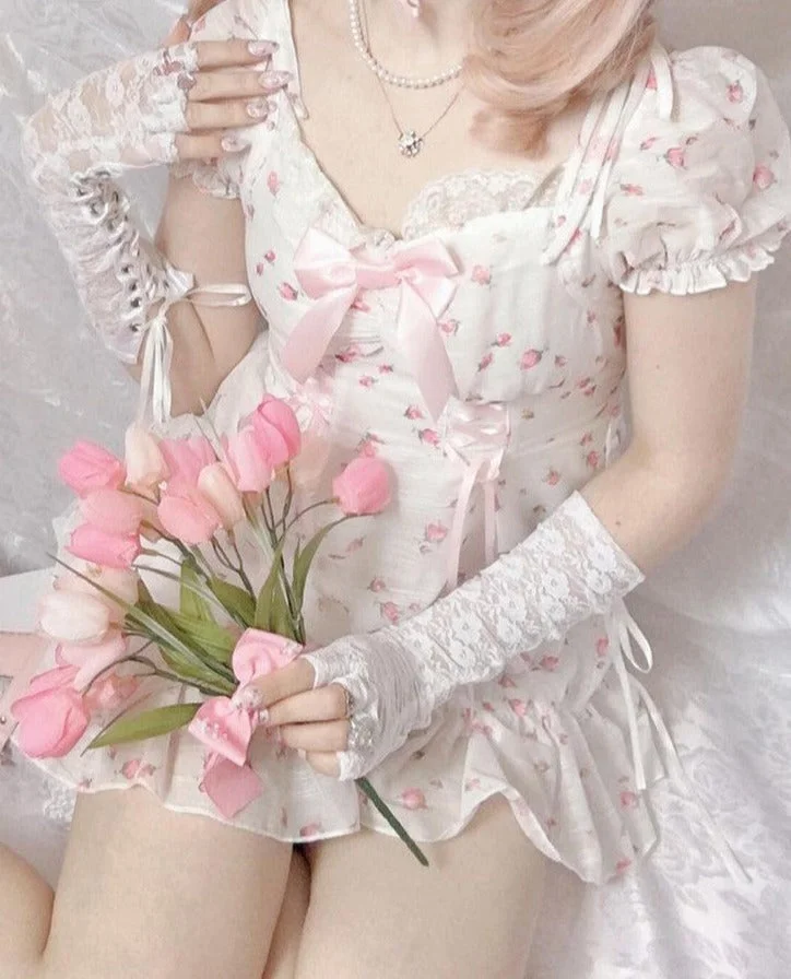 Kawaii Fairy Floral Puff Sleeve Mini Dress SP18107