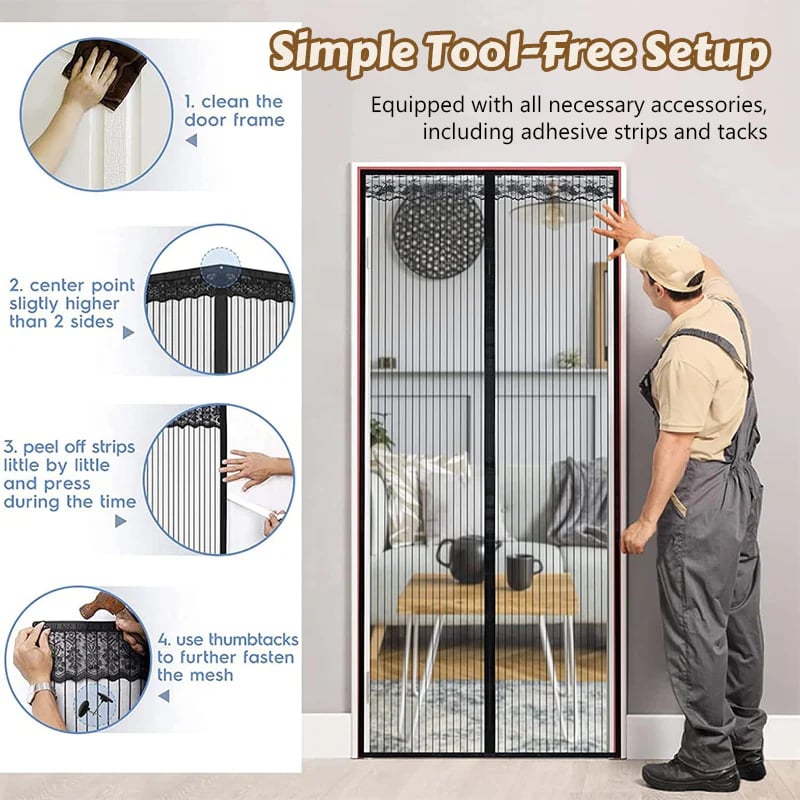 Easy installation magnetic mosquito screen door