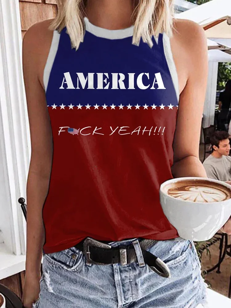 Comstylish America F*ck Year Print Cotton Blend Vest