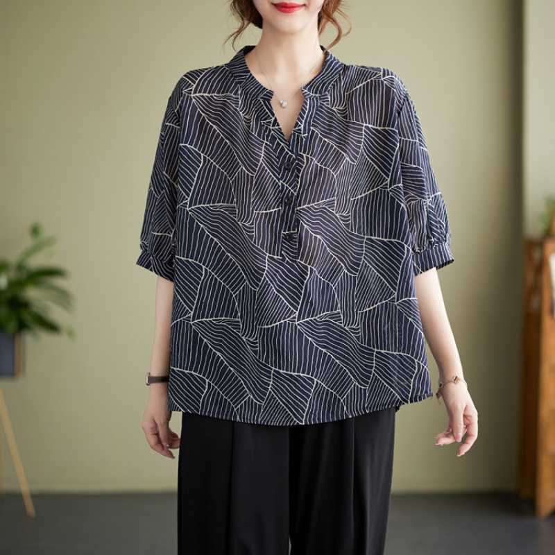 Vintage Irregular Stripe Short Sleeve Shirt