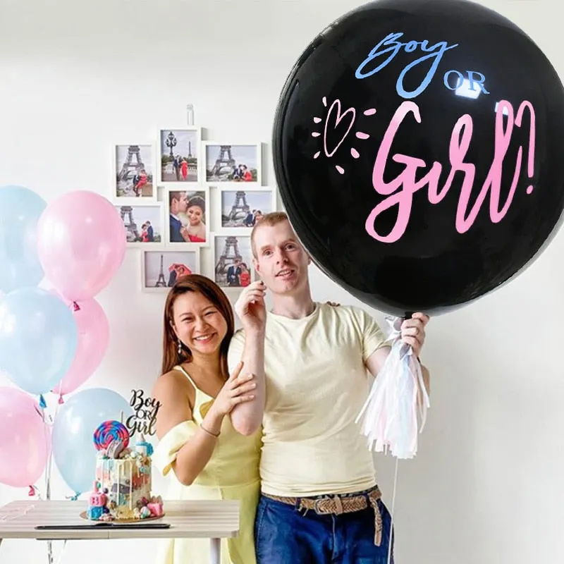 1Set 36 Giant Boy or Girl Black Latex Balloon Blue Pink Confetti Baby Shower Globos Gender Reveal Party Decoration Supplies