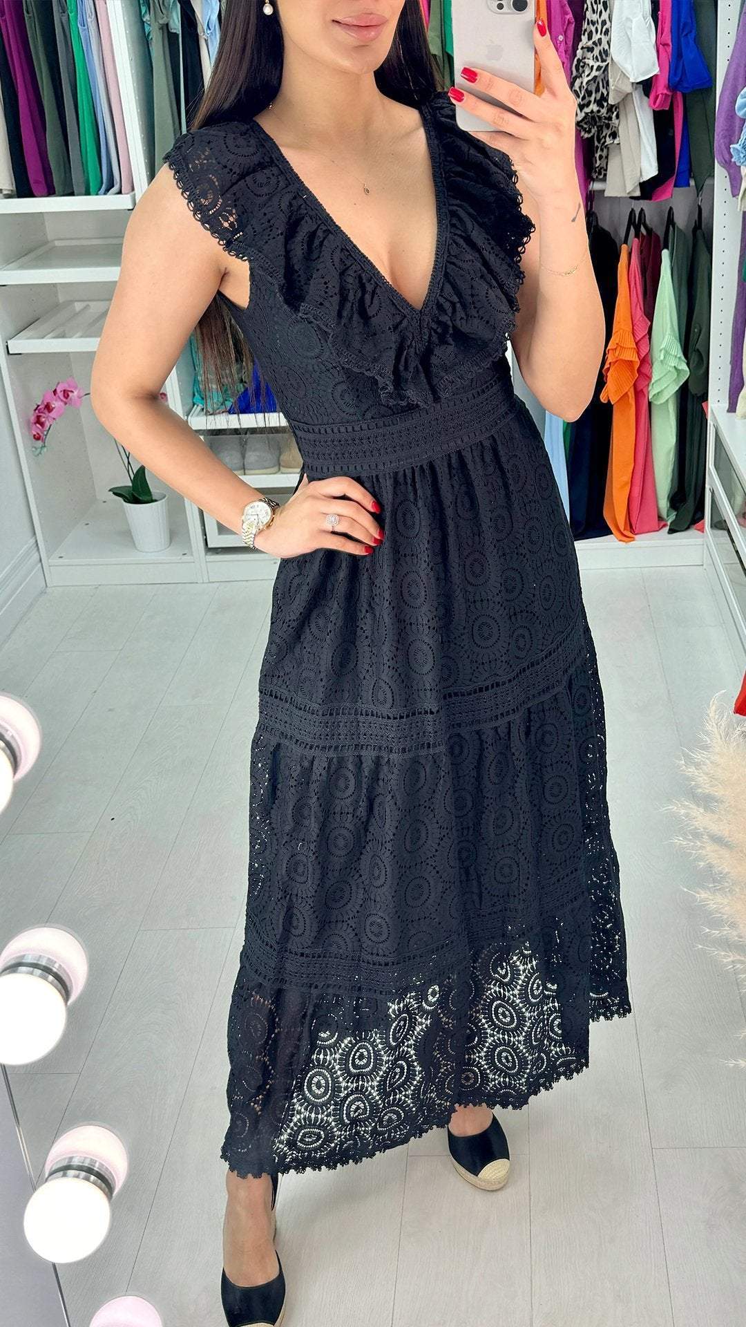 V-neck Lace Cutout Dress