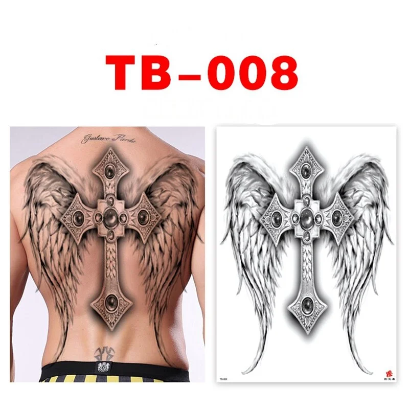 New Full Back Temporary Tattoo Stickers Men and Women Waterproof Personality Angel Devil Wings Art Fake Tattoo Black Tattoo Set