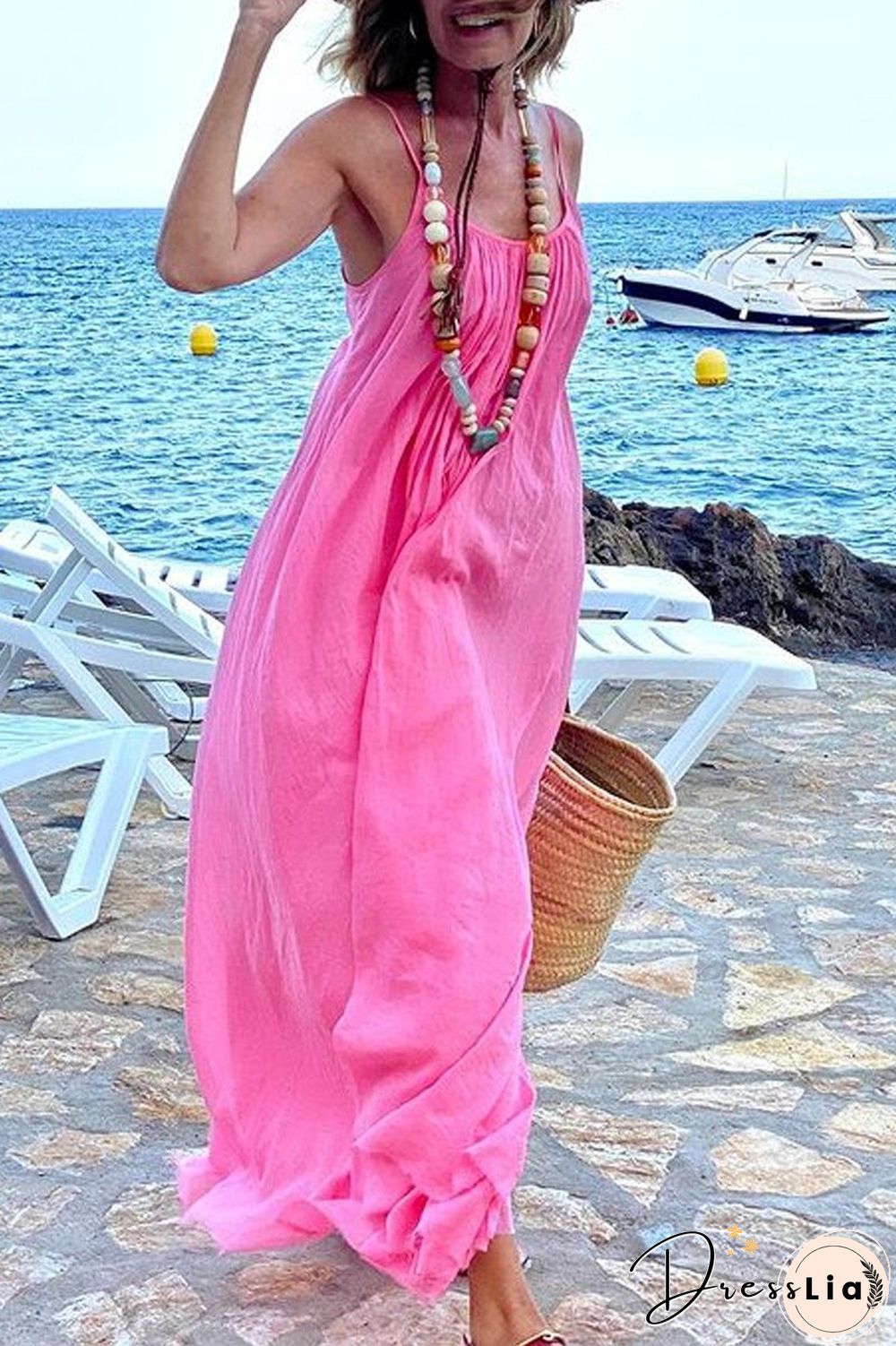 Vacation Chiffon Solid Color Sling Dress