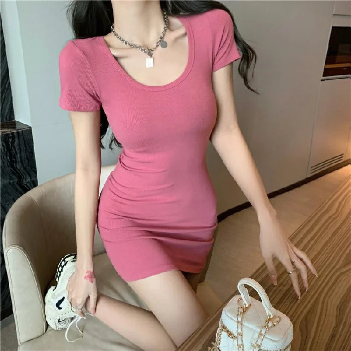 Uveng Uveng Women's Wear Summer 2024 New Short Dress Pink Waist Show Thin Skirt