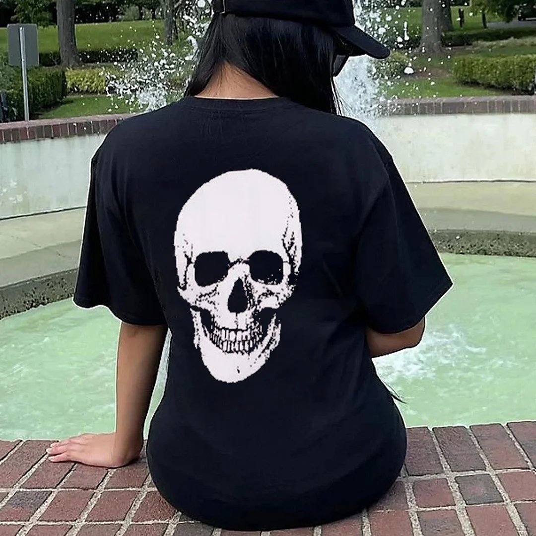 Horrible Face Skull   Graphic   Black Print T-shirt