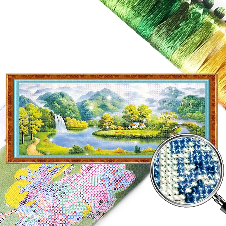 【Mona Lisa Brand-Silk】Mountain stream 150*66cm 11CT Stamped Canvas Cross Stitch gbfke