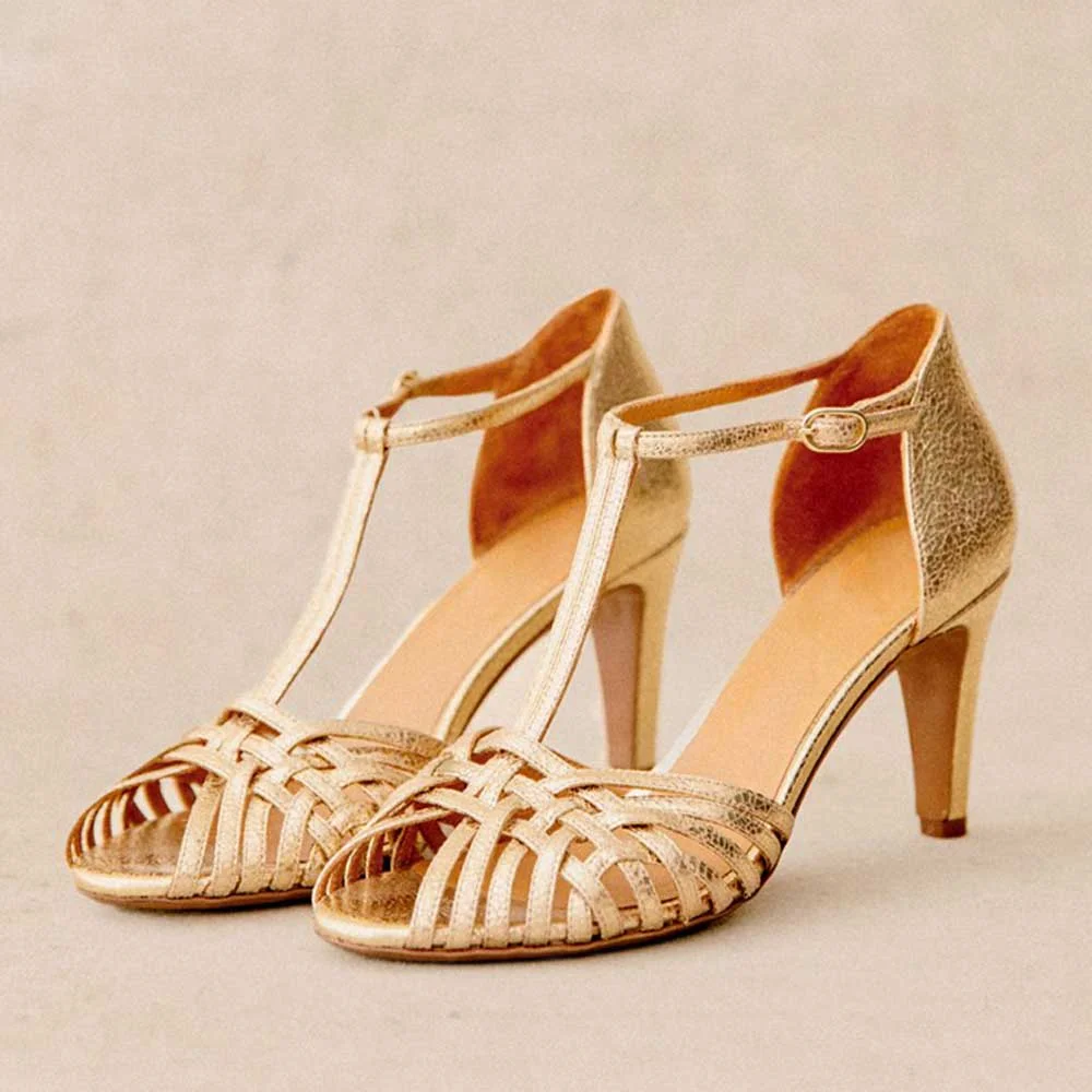 caged peep toe heels