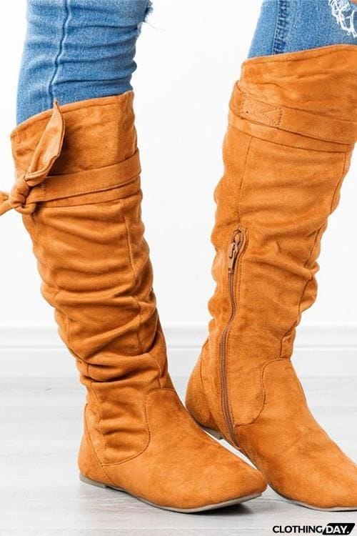 Bow Zipper Flats Boots
