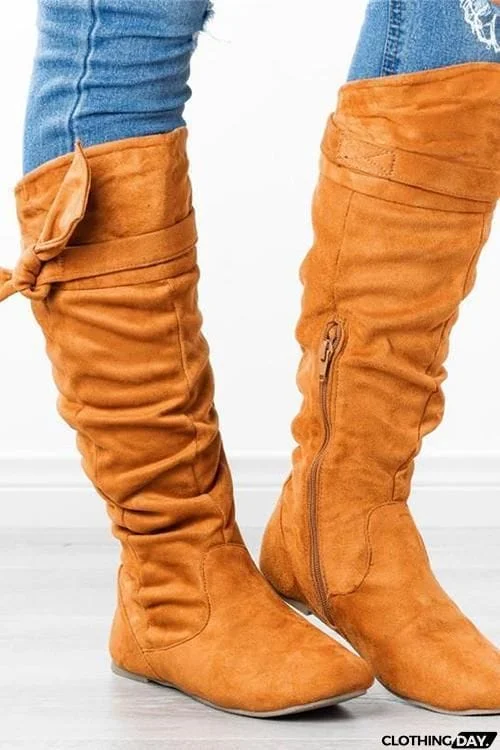 Bow Zipper Flats Boots