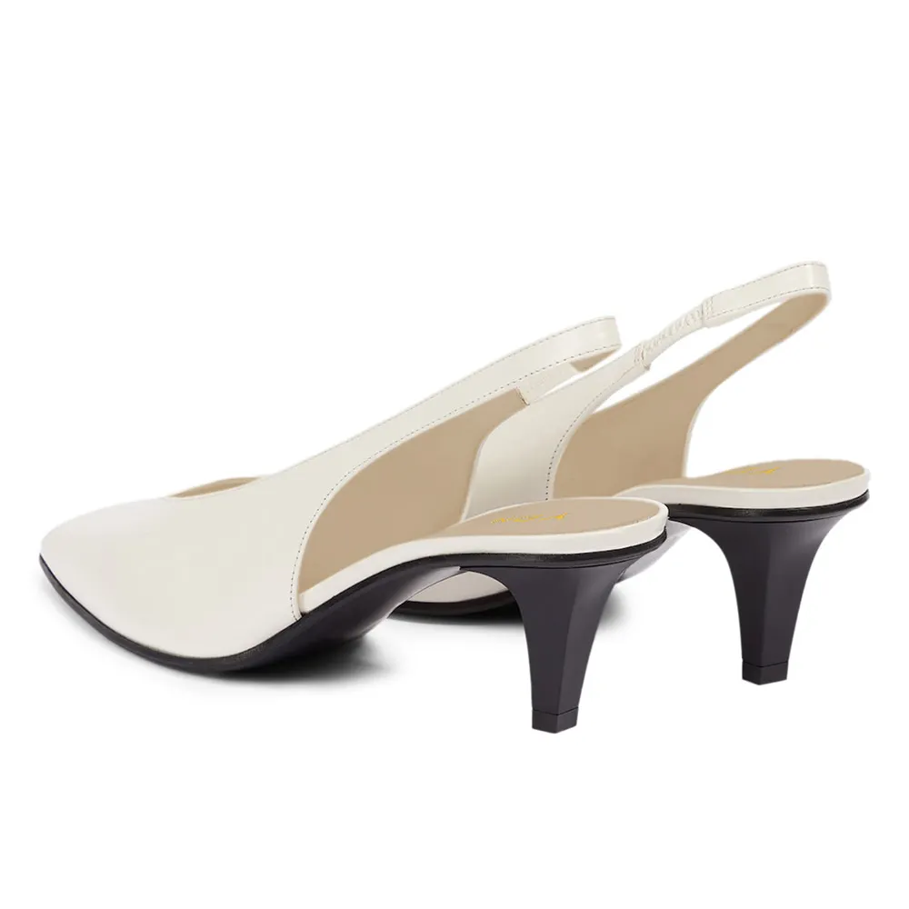 Classic Ivory Pointed Toe Cone Heel Business Slingback Shoes