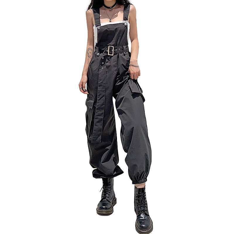 POCKETS HIGH WAIST BOUQUET CARGO OVERALLS