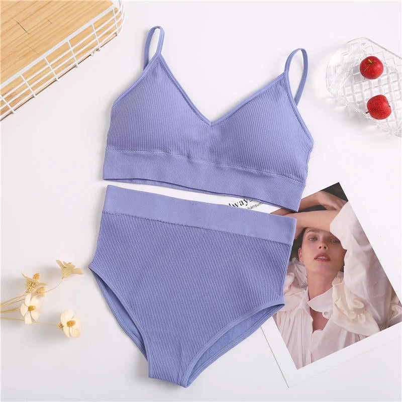 2PCS Women Bra Set Soft Brassiere + High Waist Panties Female Underwear Intimates Lingerie cconjuntos de mujer Tank Crop Tops