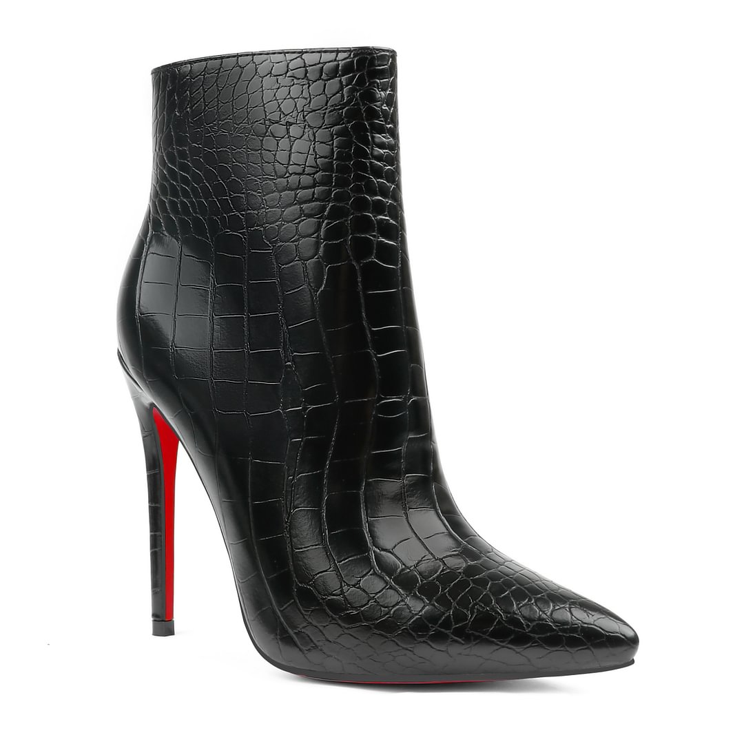 120mm Women's Ankle Boots Closed Pointed Toe Red Bottom Shoes Stilettos Autumn Dress Booties-MERUMOTE