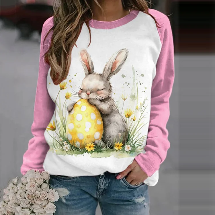 VChics Women's Easter Cute Bunny Print Casual Sweatshirt