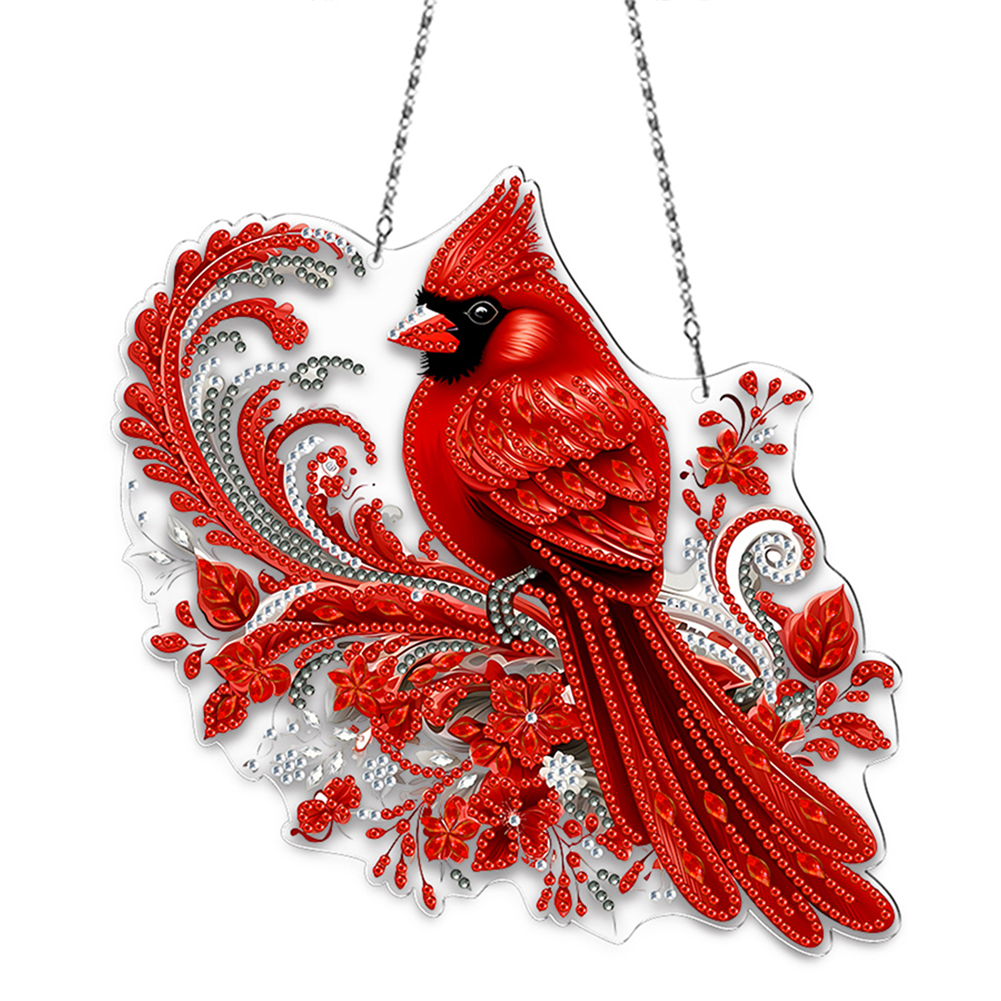 Acrylic Special Shape Red Cardinal 5D DIY Diamond Painting Hanging Pendants