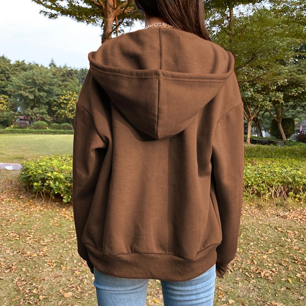 Y2K Zip Hooded Sweatshirt Harajuku Jacket Top Oversized Hoodie Retro Pocket Woman Clothes Loose Long Sleeve Pullover Tops Shirt