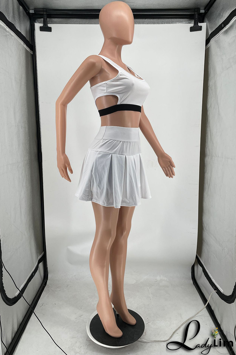 Black Sportswear Solid Split Joint U Neck Sleeveless Two Pieces