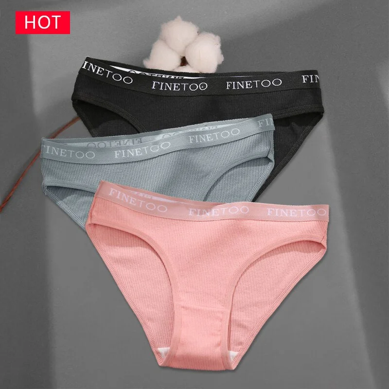 FINETOO 3Pcs/set Colorful Stripes Panties Women's Cotton Briefs M-XL Low-Rise Rainbow Underwear Ladies Underpants Girls Panties