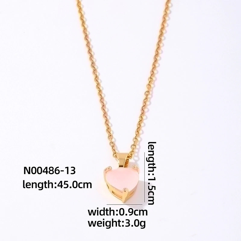2 Pieces Elegant Minimalist Heart Shape 304 Stainless Steel Copper Plating Inlay Gold Plated Zircon Pendant Necklace