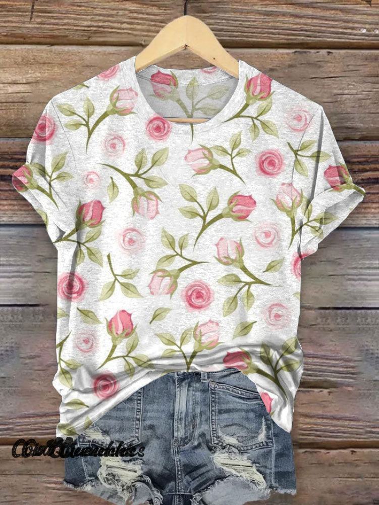 Vintage Rose Art Print T-Shirt Multicolor / S