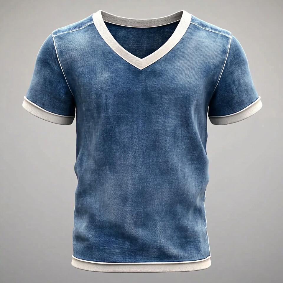 Men's Denim Colorblock V Neck Short Sleeve T-Shirt