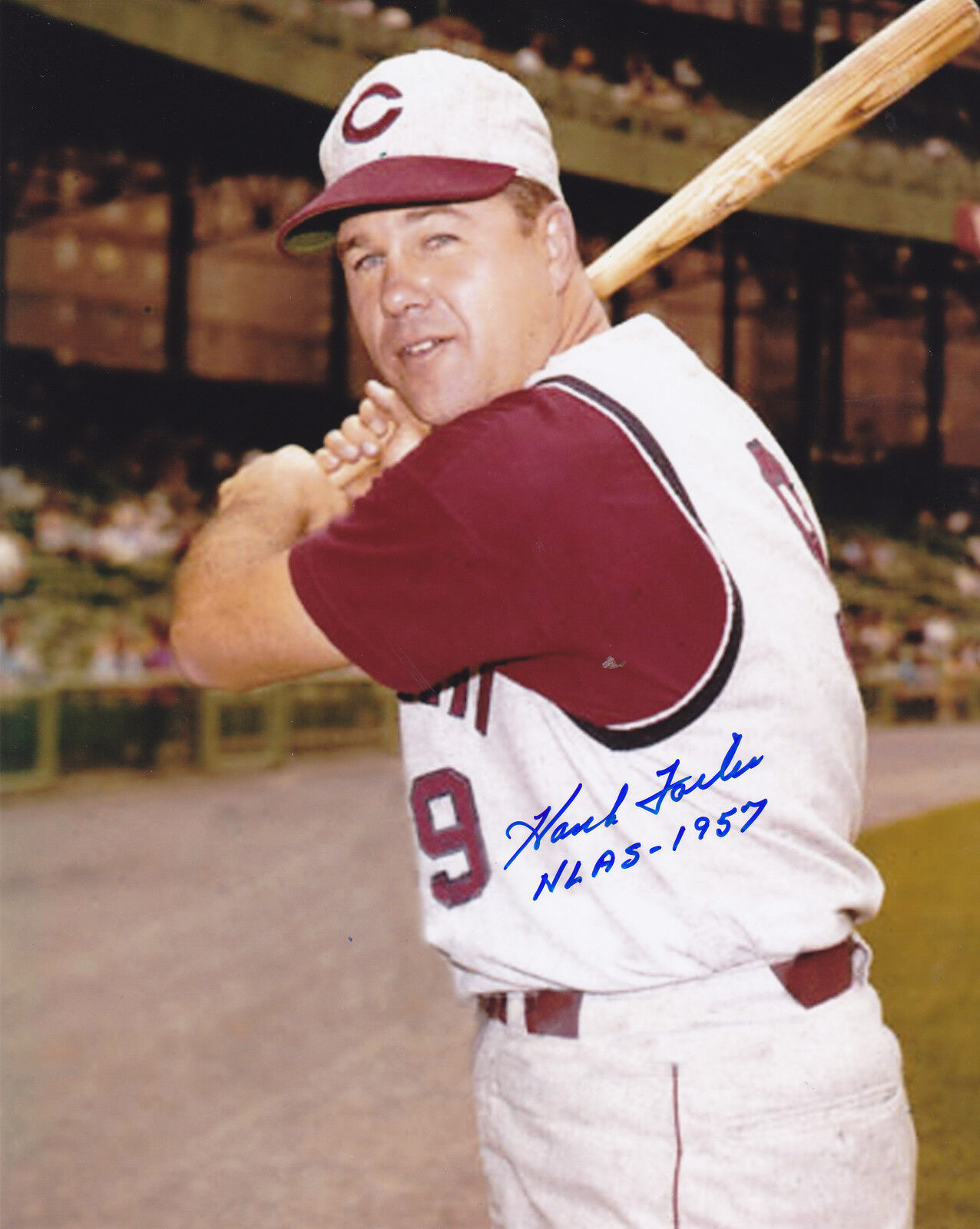 HANK FOILES CINCINNATI REDS NL ALL STAR 1957 ACTION SIGNED 8x10