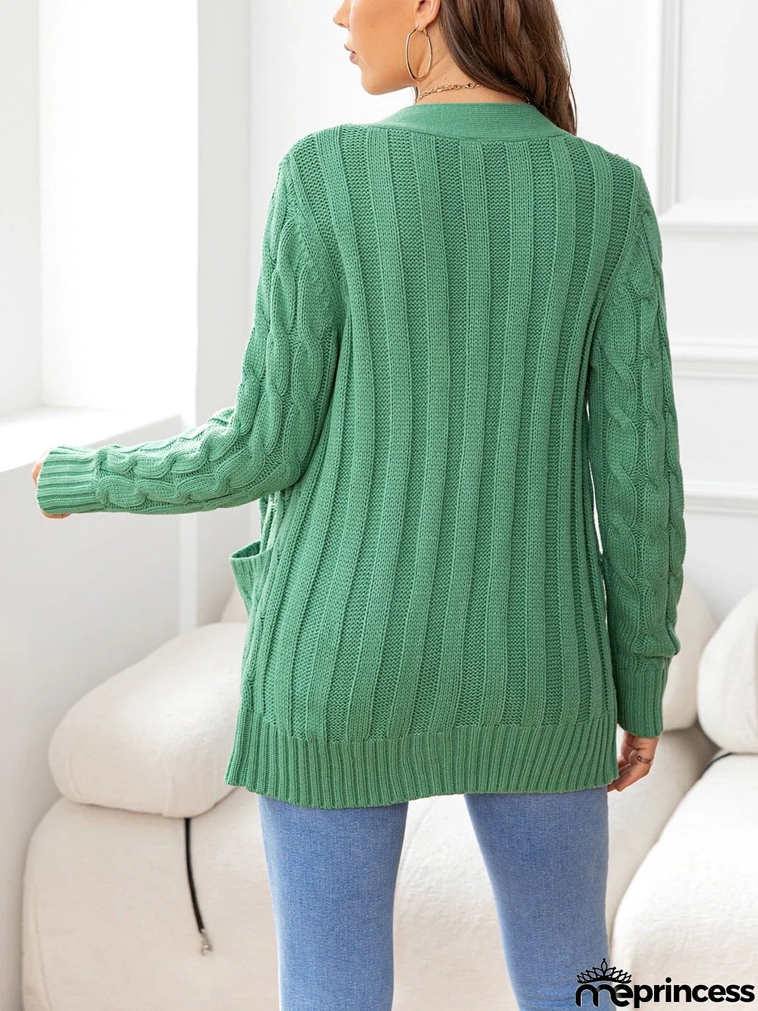 Button Down Cable-Knit Cardigan