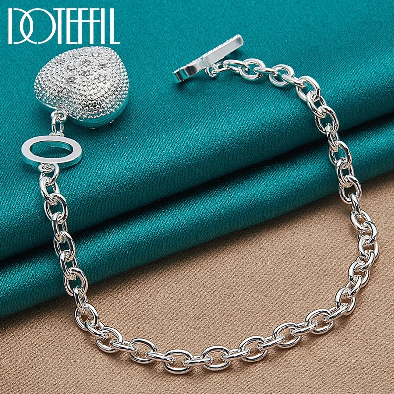 925 Sterling Silver AAA Zircon Heart Key Bracelet Chain For Woman Jewelry